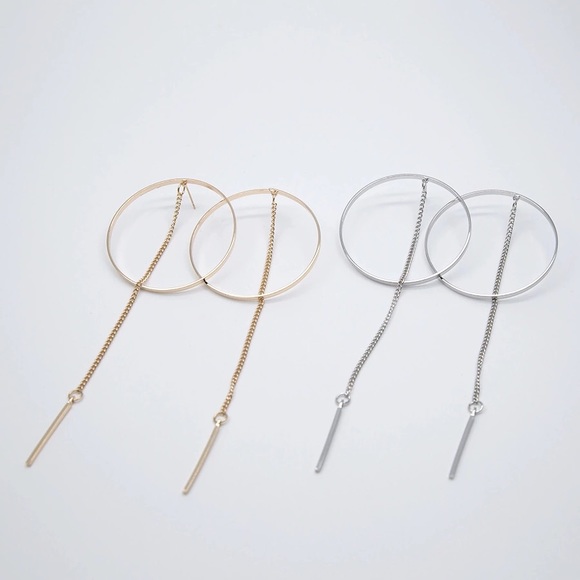 Chic Large Hoop Tassel Chain Earrings - Picture 4 of 5